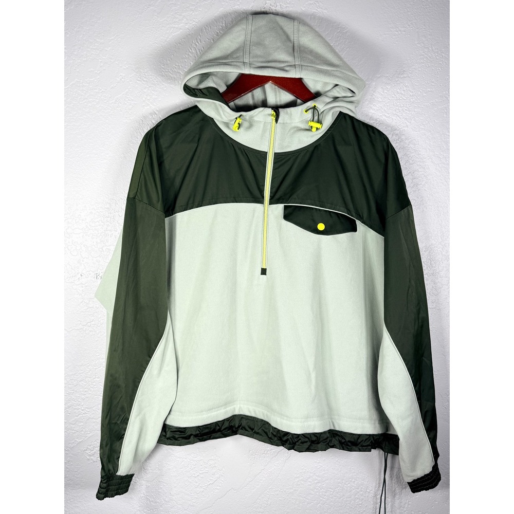 Athleta Zion Micro Fleece 1/2 Zip Hoodie Green Colorblock Pullover Large NEW